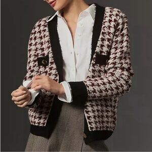 Anthropologie Black and Cream Houndstooth Cardigan